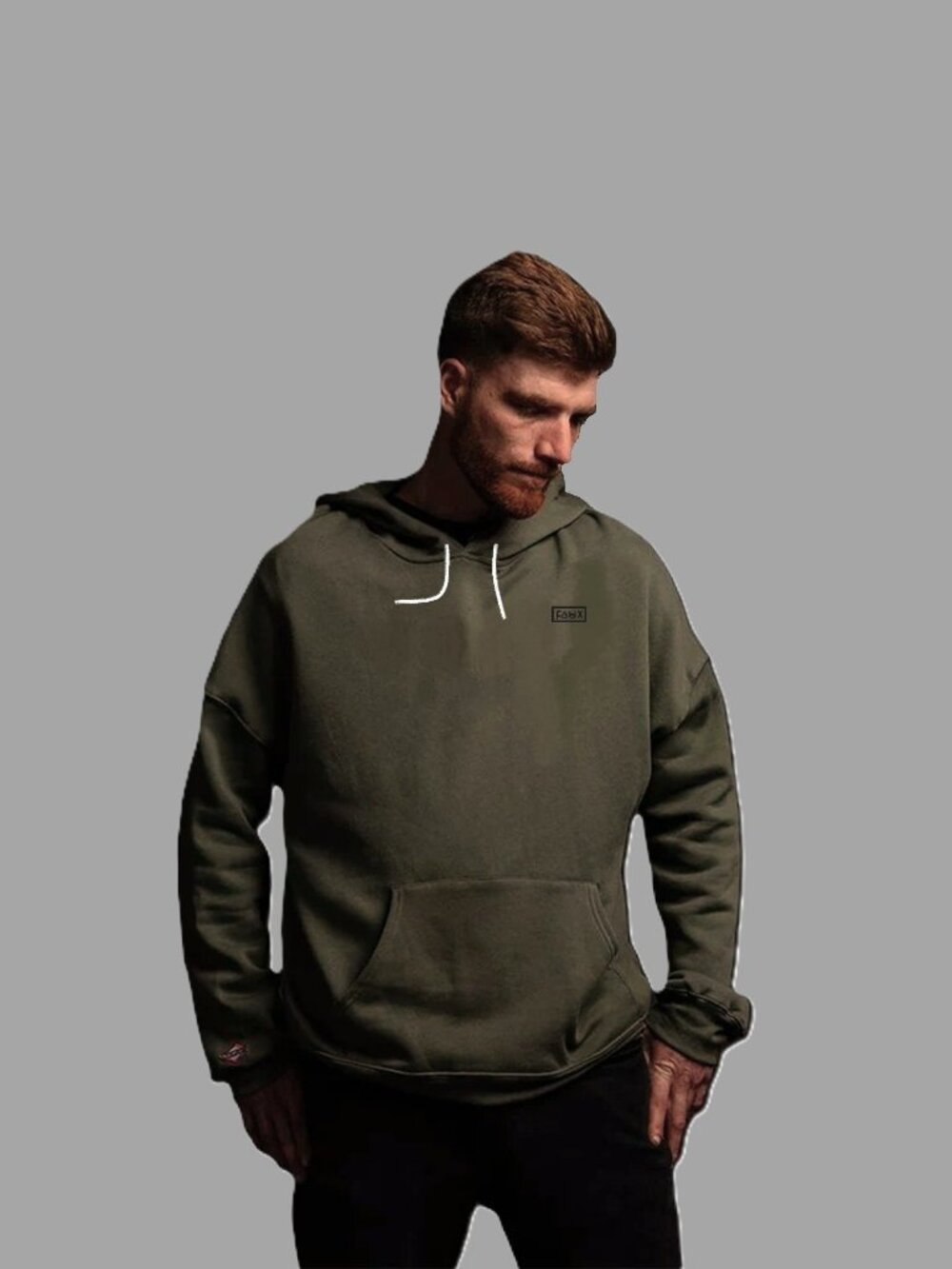 FRIEND OR FAUX Streetwear Brushed Hoodie Olive Green w/ Black Graphic Sz 6XL